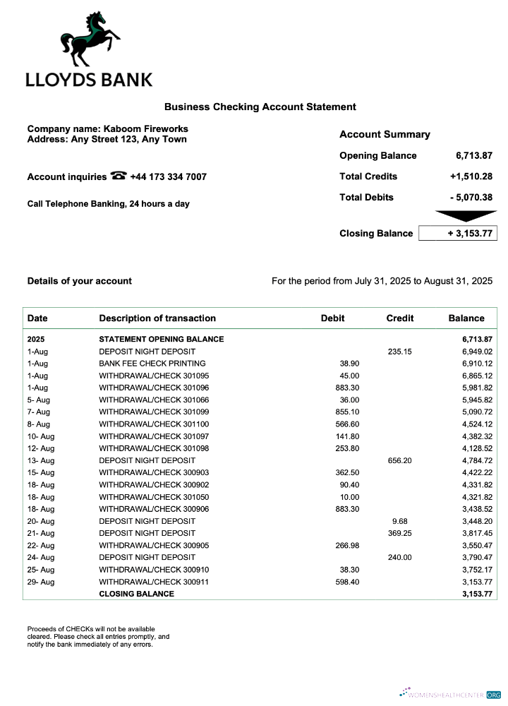 Download USA Lloyds enterprise account statement Word and PDF template Photoshop template